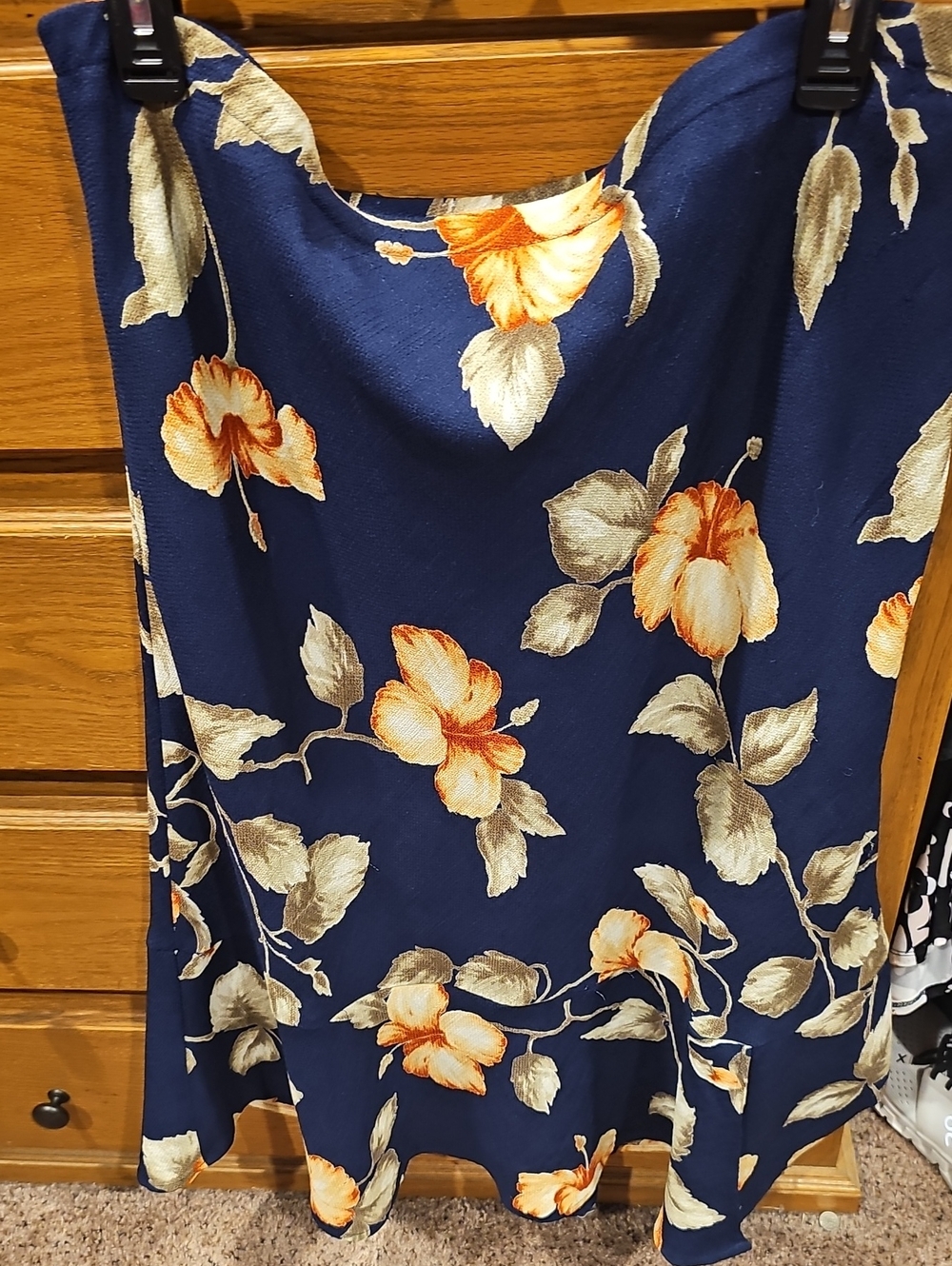 Alfred Dunner Navy Floral Slip Midi Dress with Orange and Cream Blooms